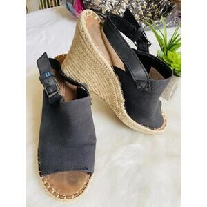 TOMS Black Canvas Espadrille Wedge Sandals with Adjustable Buckle Strap Size 7.5